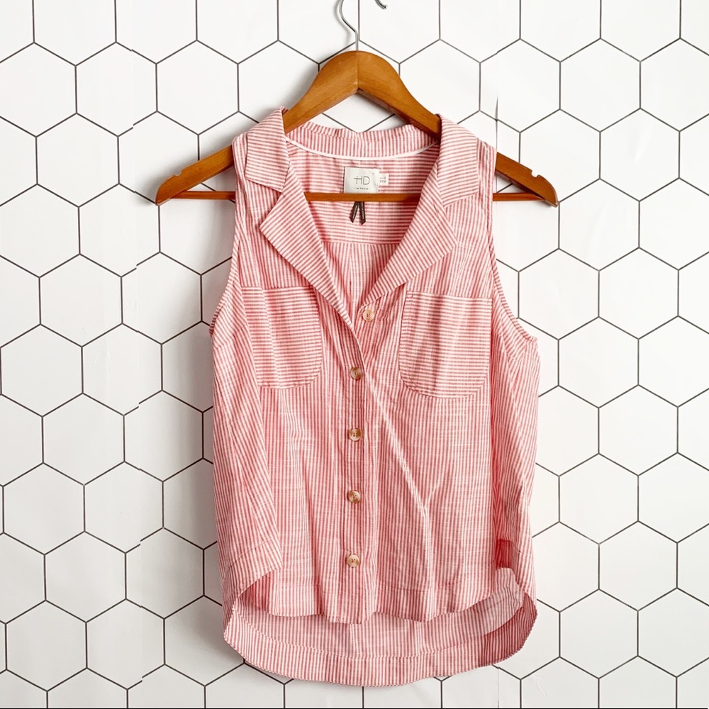 Anthropologie red & white stripe button up blouse